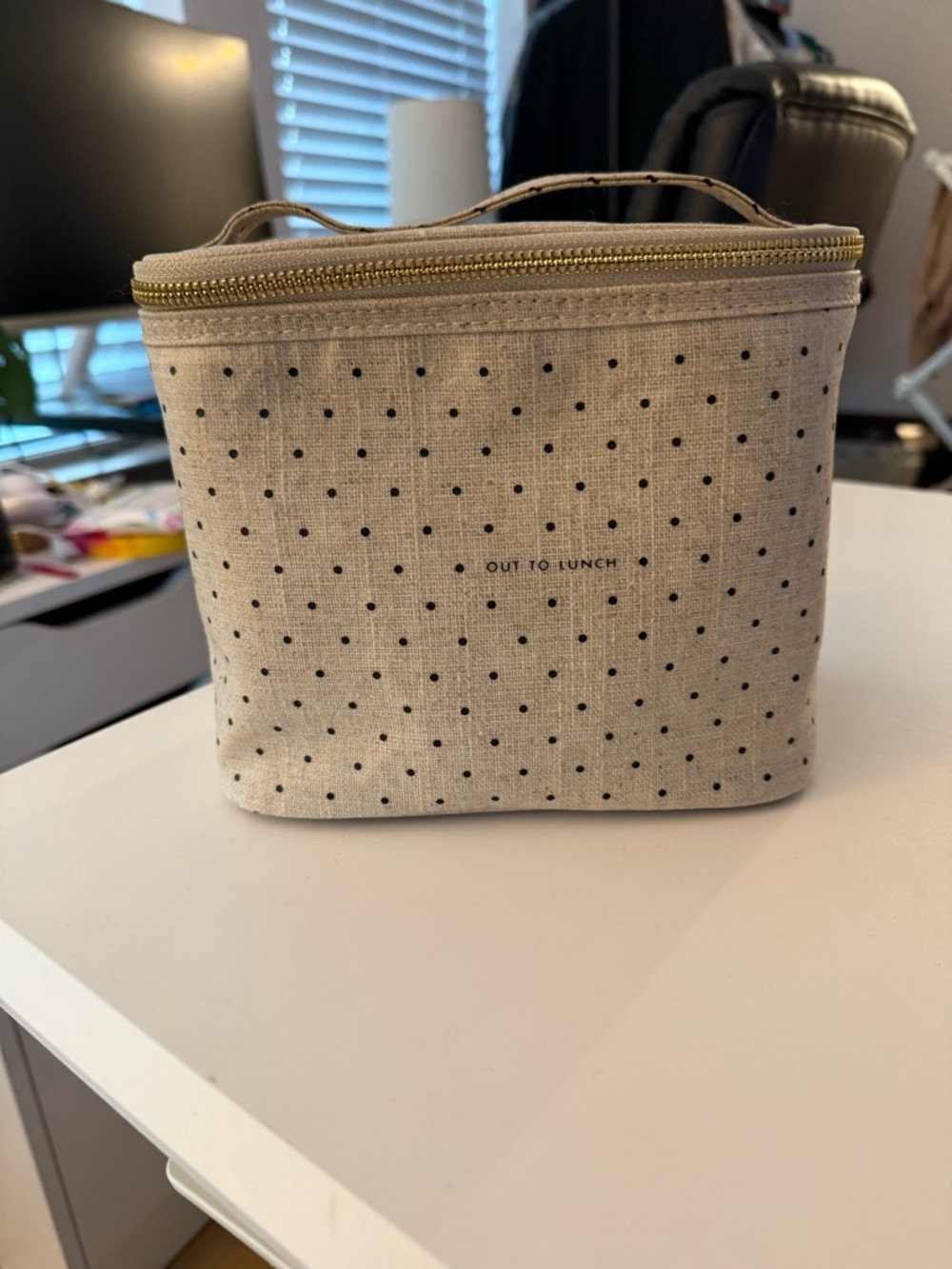 Kate Spade “Out to Lunch” Beige Polka Dot Canvas Lunch Tote